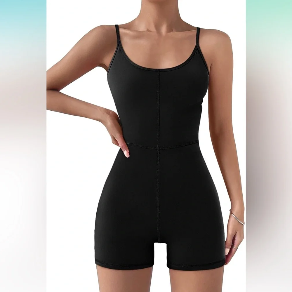 NWT Black unitard bodysuit biker shorts outfit - Picture 3 of 3